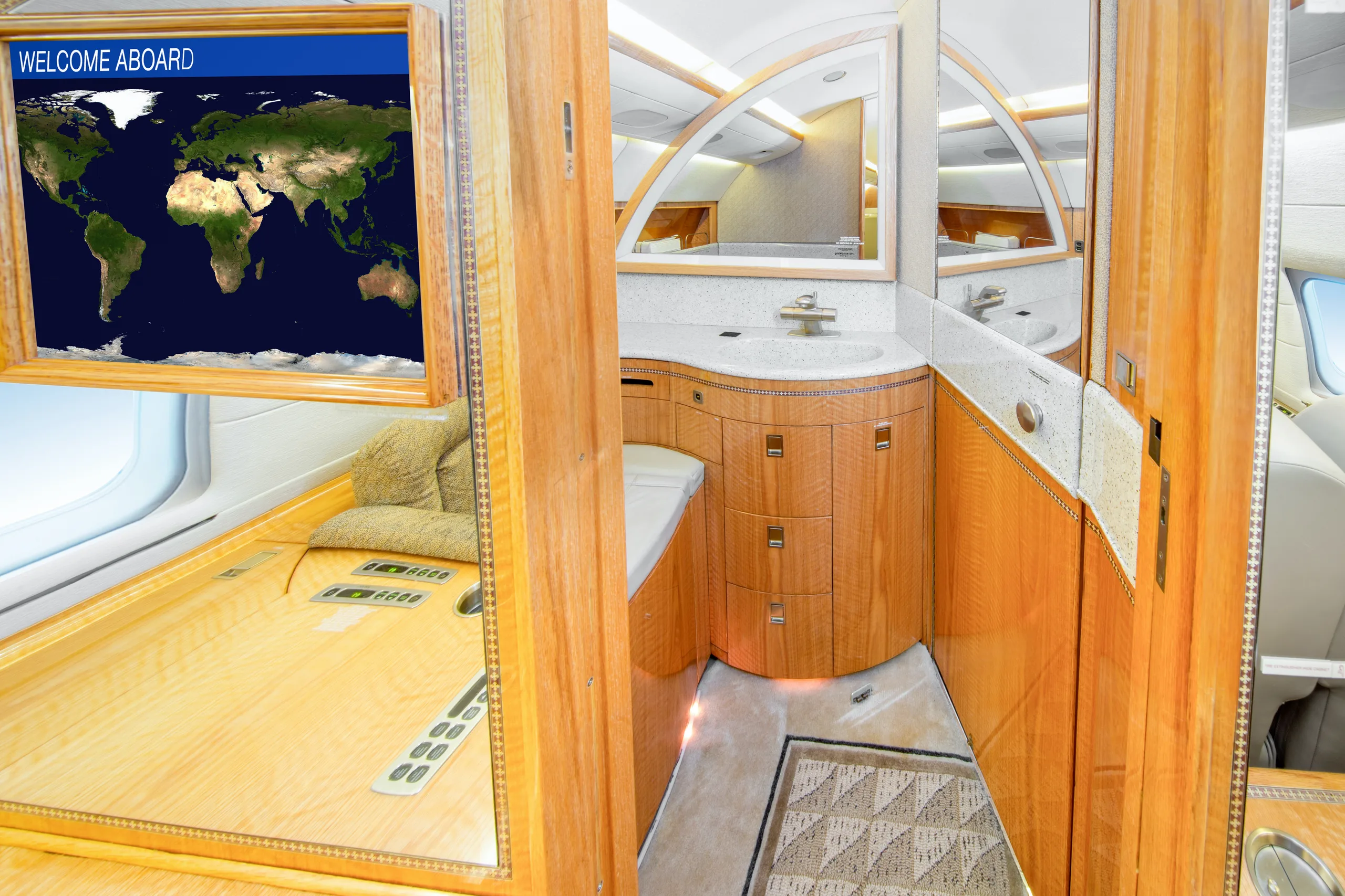 Cabin interior of a 1998 Bombardier Canadair Challenger 604.