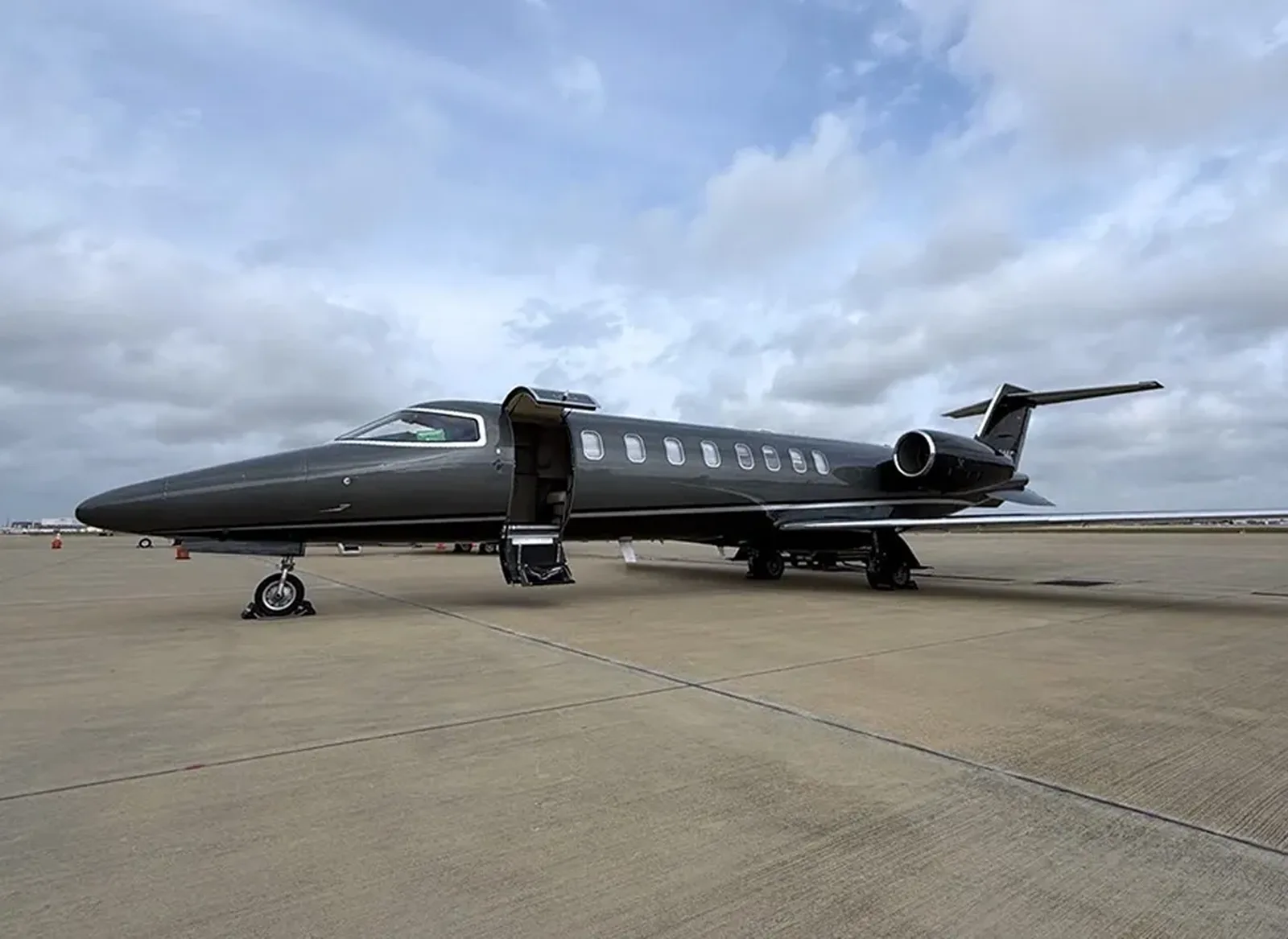 Exterior view of a 2002 Learjet 45, N454MF.