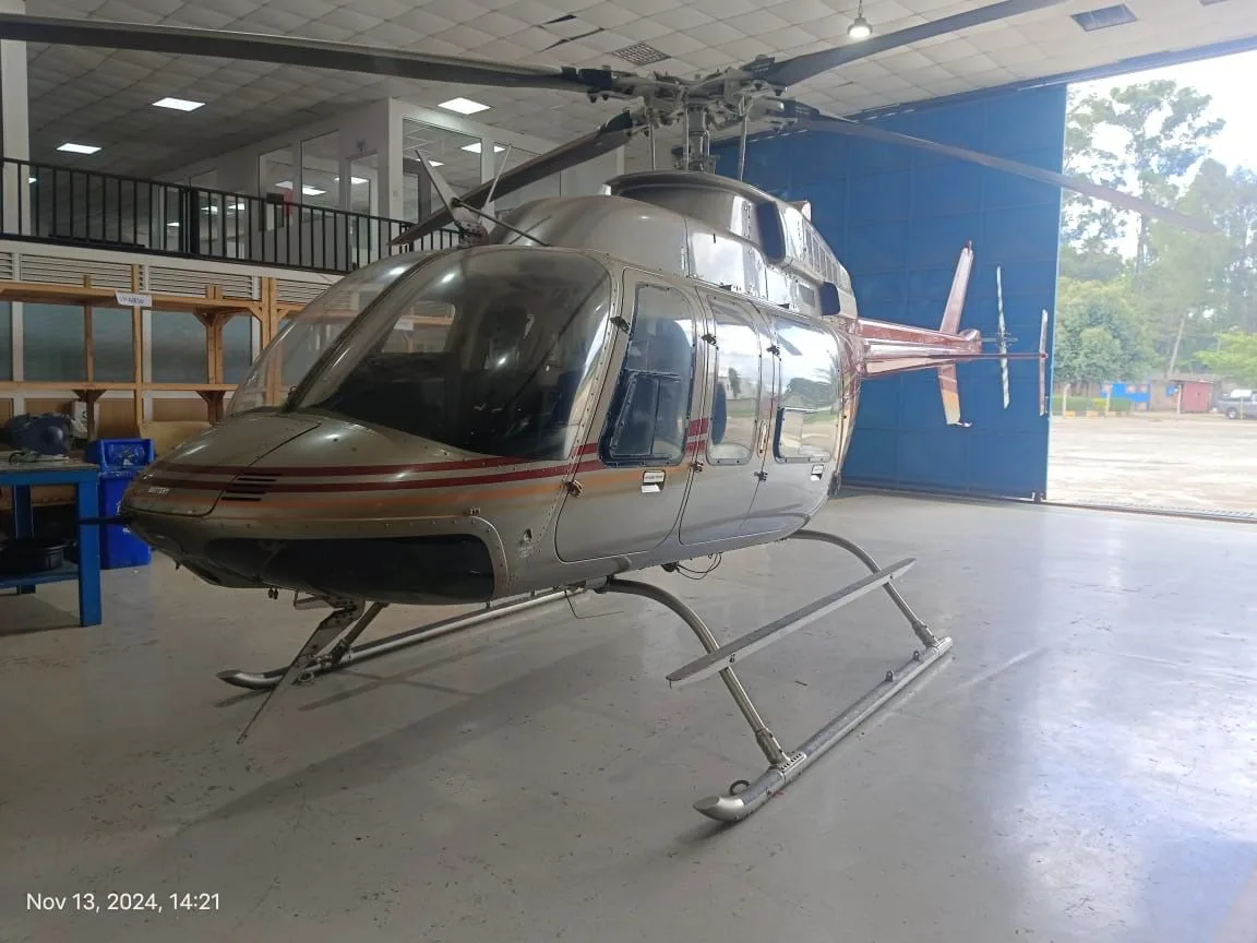 Exterior view of a 2009 Bell 407, ET-AUS.
