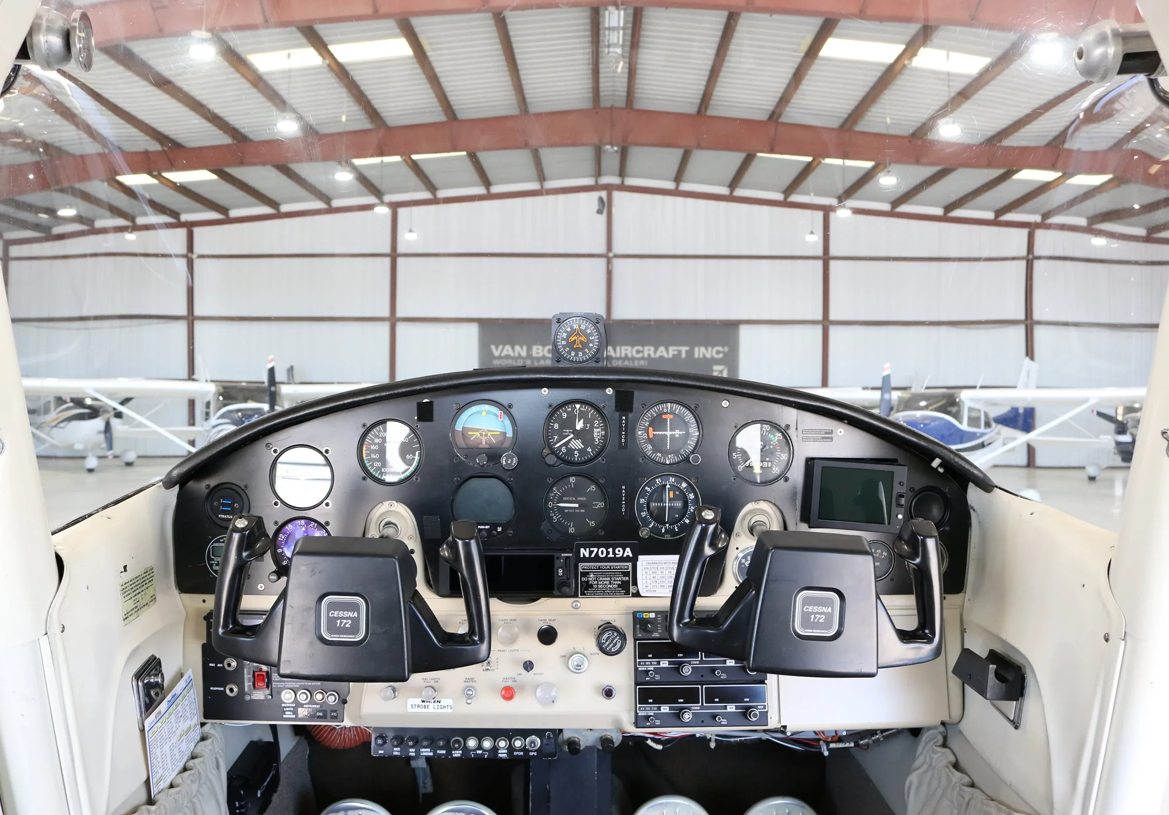 Cockpit and instrument panel of a 1956 Cessna 172.