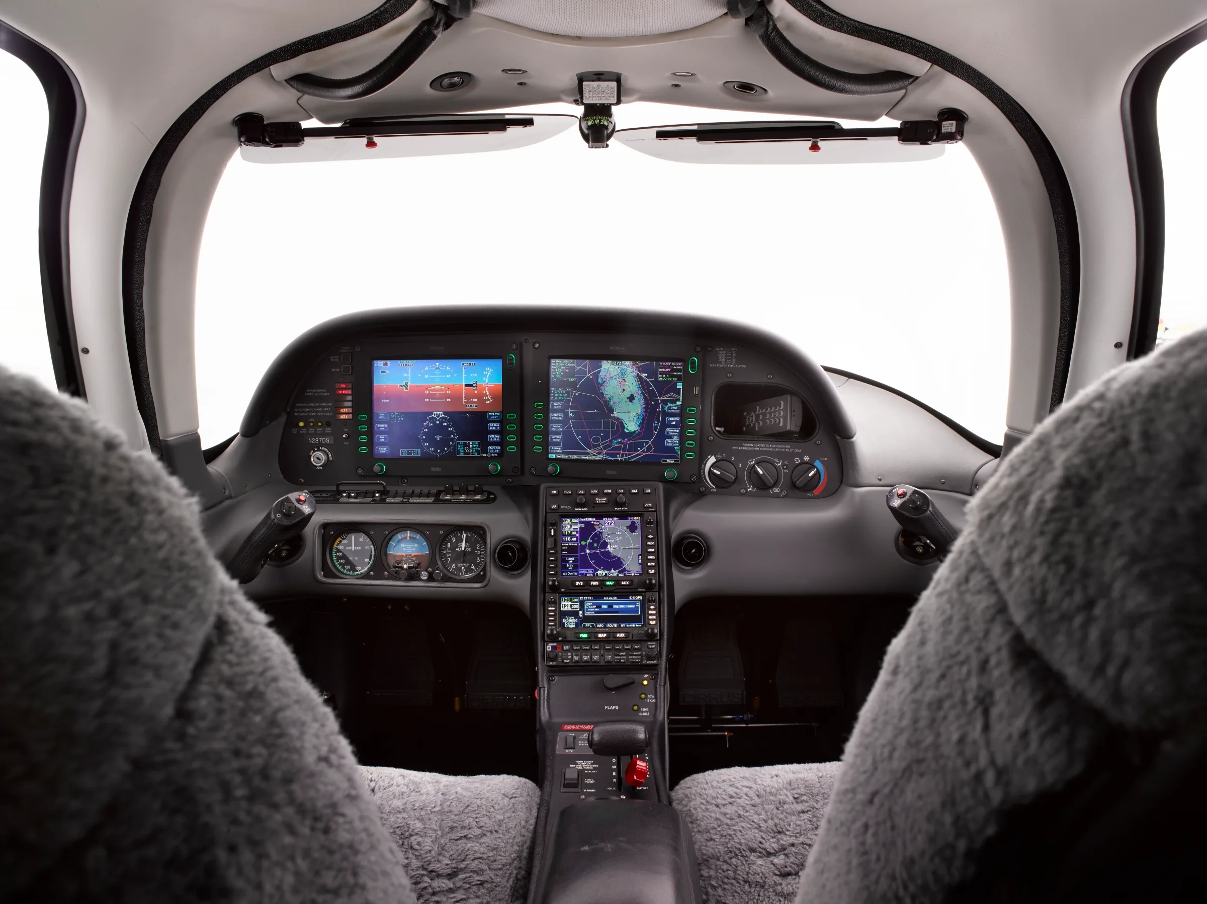Cockpit and instrument panel of a 2006 Cirrus SR22 GTS.