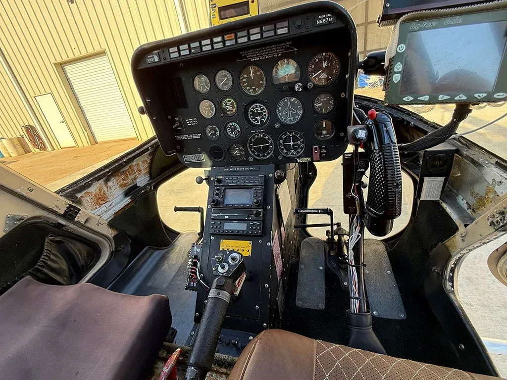 Cockpit and instrument panel of a 1975 Bell Jetranger.