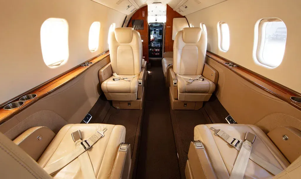 Cabin interior of a 2012 Learjet.