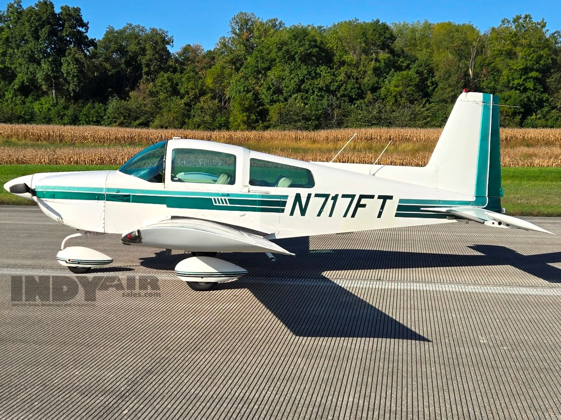 Exterior view of a Grumman AA5A, N717FT.