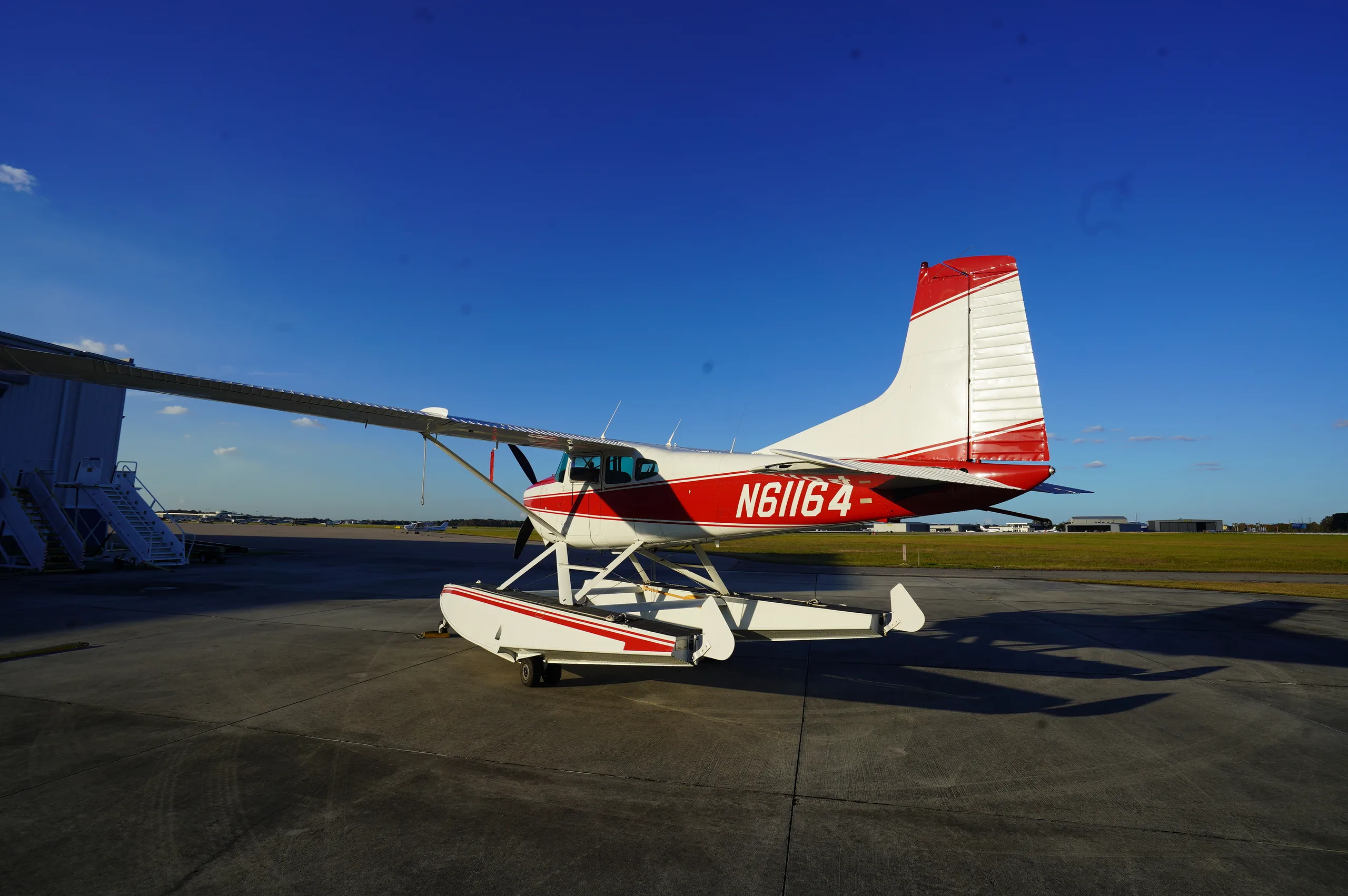 Exterior view of a 1980 Cessna A185F Amphibian, N61164.