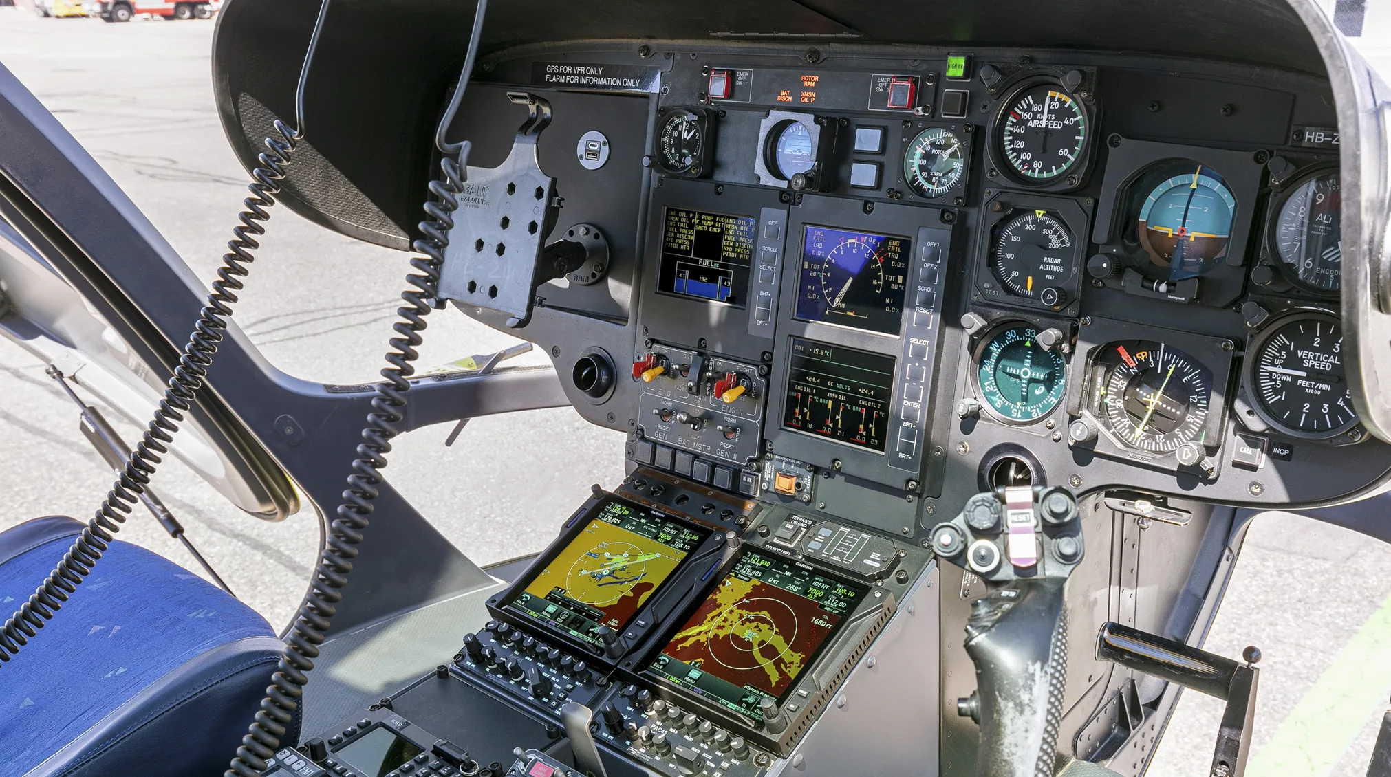 Cockpit and instrument panel of a 2009 Airbus EC135P2+.