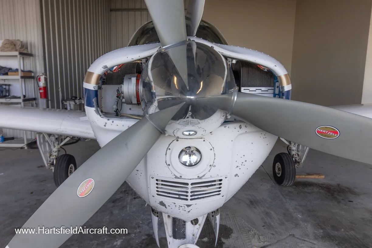 Engine detail of a 1981 Beechcraft A36 Bonanza.