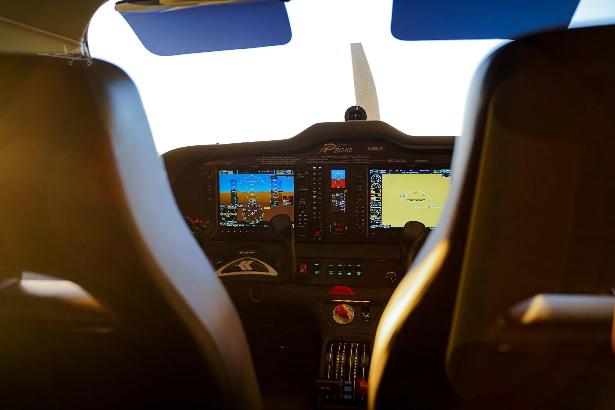 Cockpit and instrument panel of a 2021 TECNAM P2010 MKII.