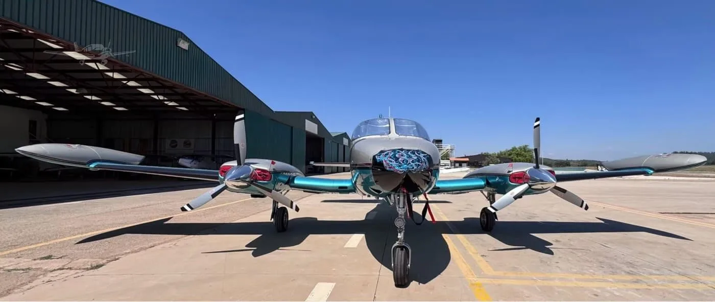 Exterior view of a 1974 CESSNA 414, EC-FJF.