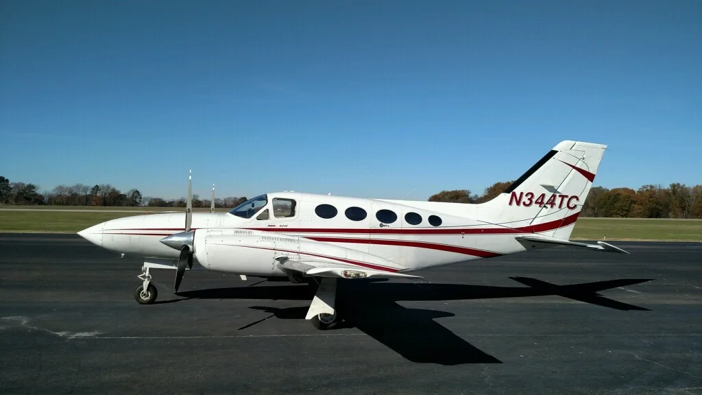 Exterior view of a 1978 Cessna 421C 424, N344TC.
