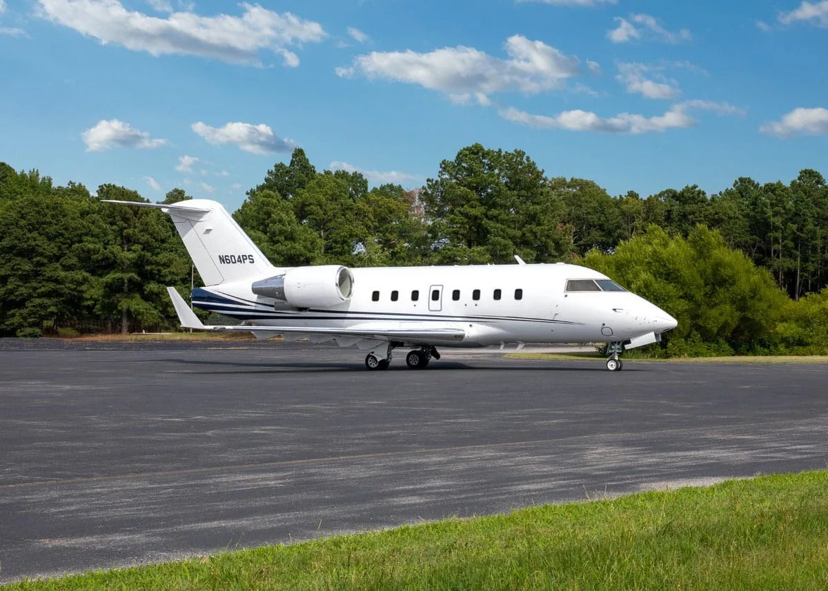Cabin interior of a 2000 Bombardier Challenger 604.