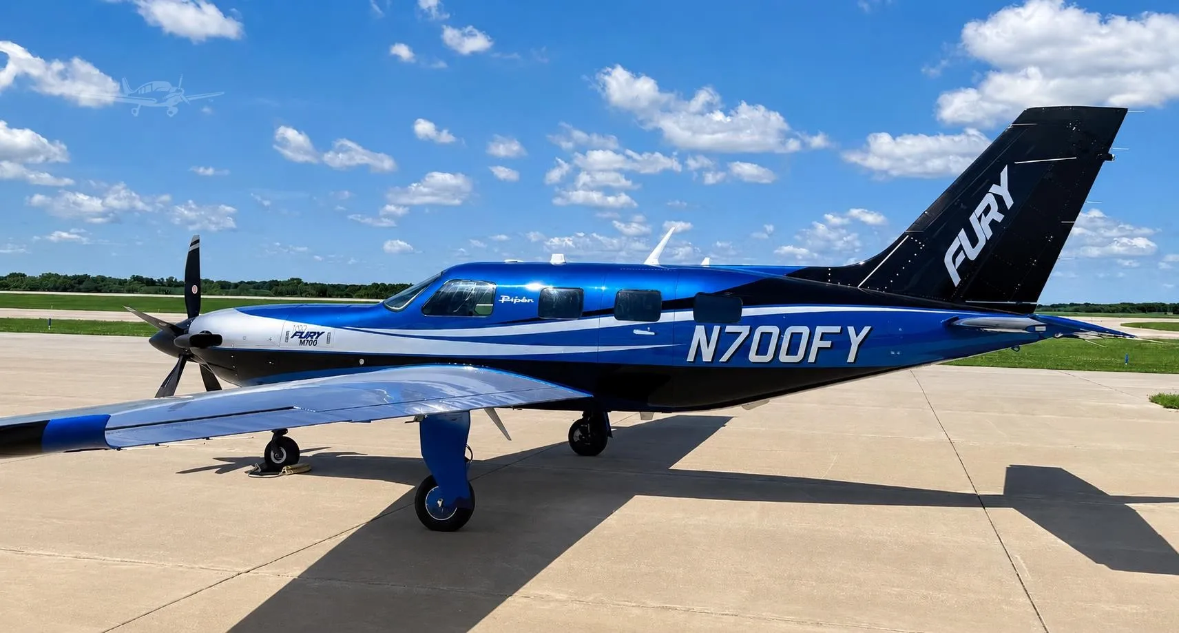 Exterior view of a 2026 PIPER M700, N700FY.