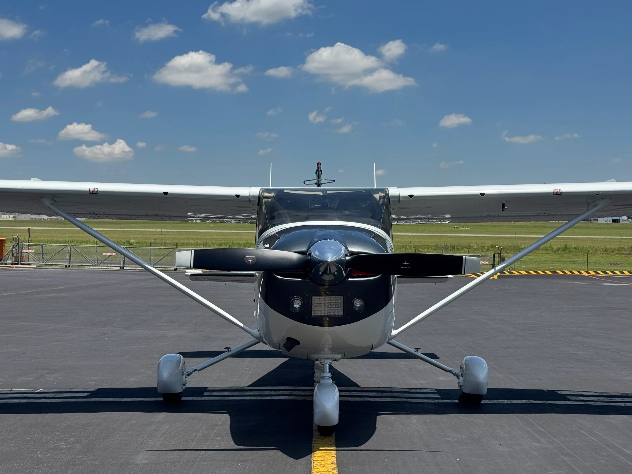 Exterior view of a 1973 Cessna 182L, ZS-PZF.