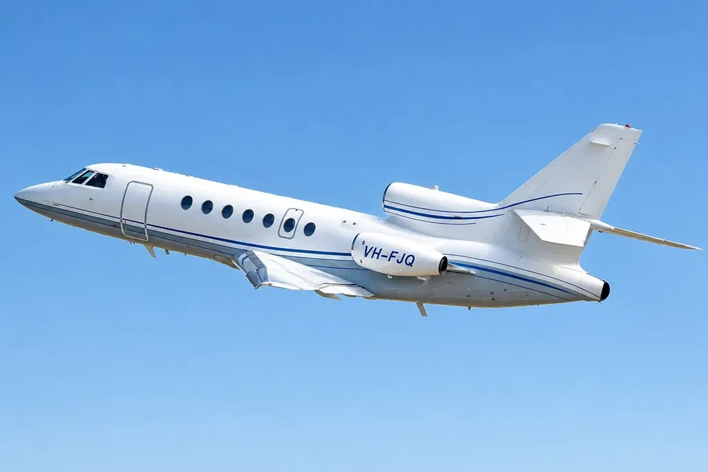 Marketing image of a 1995 Dassault Falcon.