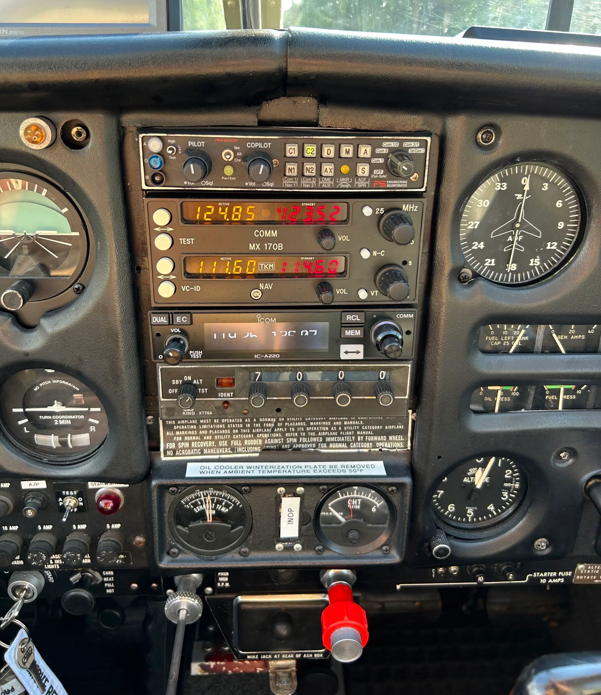 Cockpit and instrument panel of a 1967 Piper PA-28-150 Cherokee.
