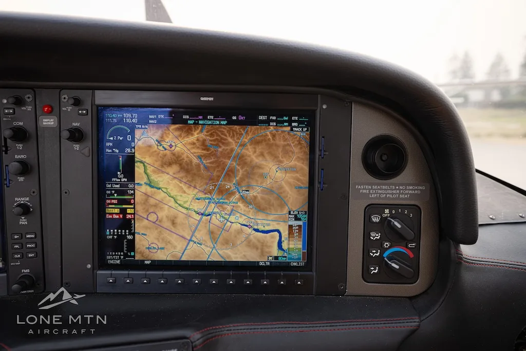 Cockpit and instrument panel of a 2008 Cirrus SR22 G3 GTS Turbo.