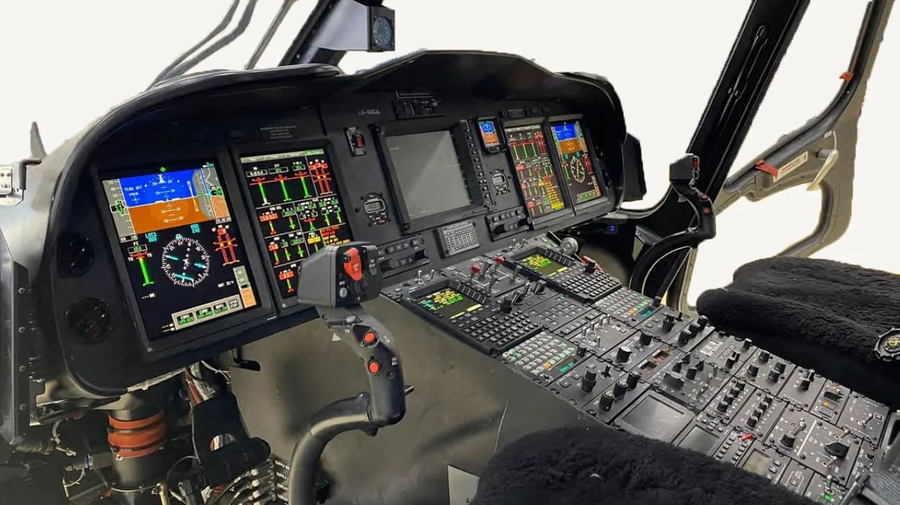 Cockpit and instrument panel of a 2019 Leonardo AW139.