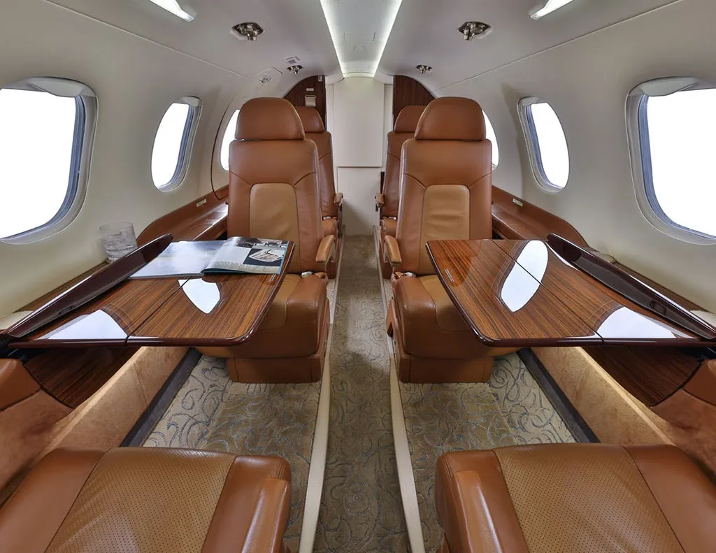 Cabin interior of a 2015 Embraer Phenom 300.