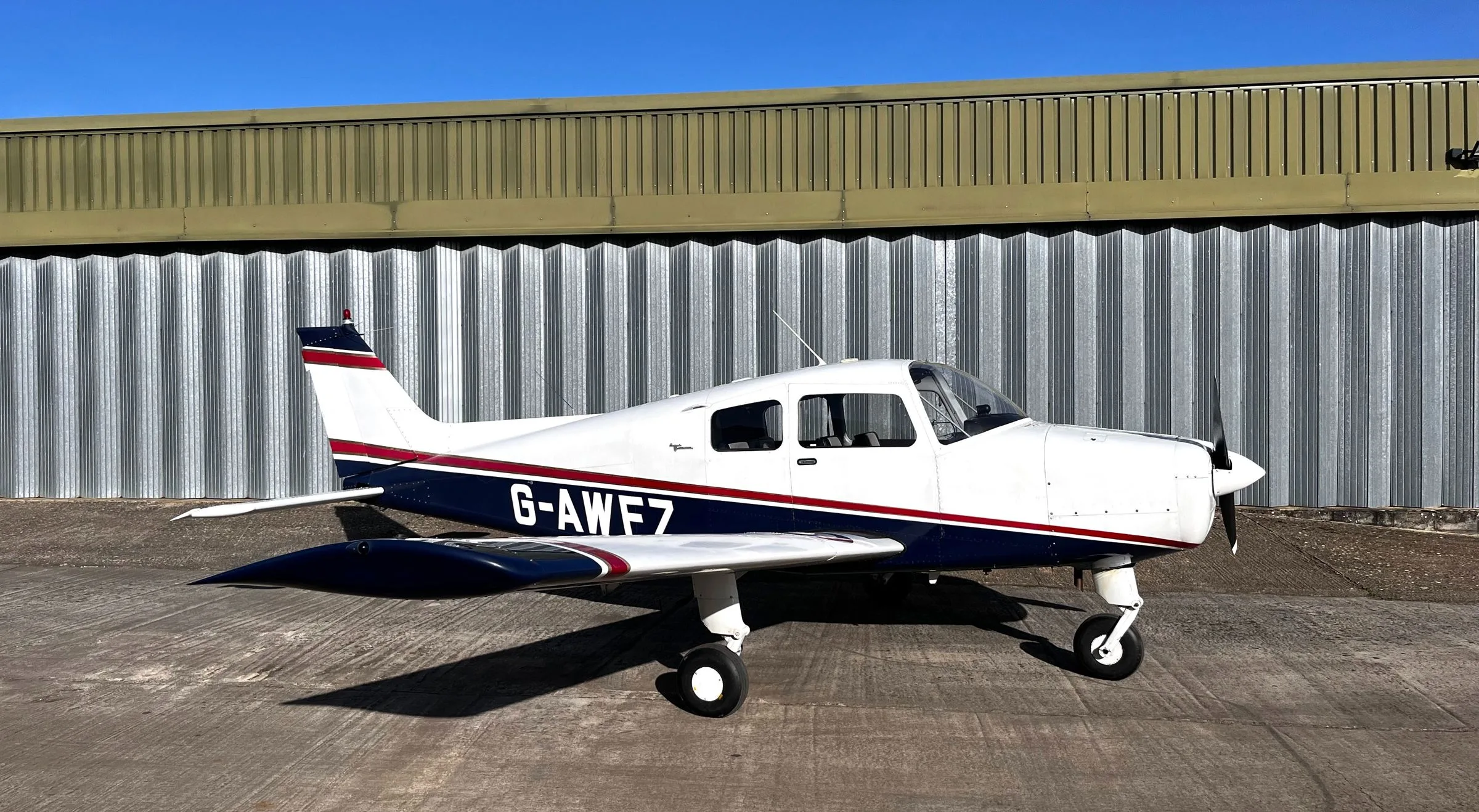 Exterior view of a 1968 Beechcraft 19A Musketeer Sport.