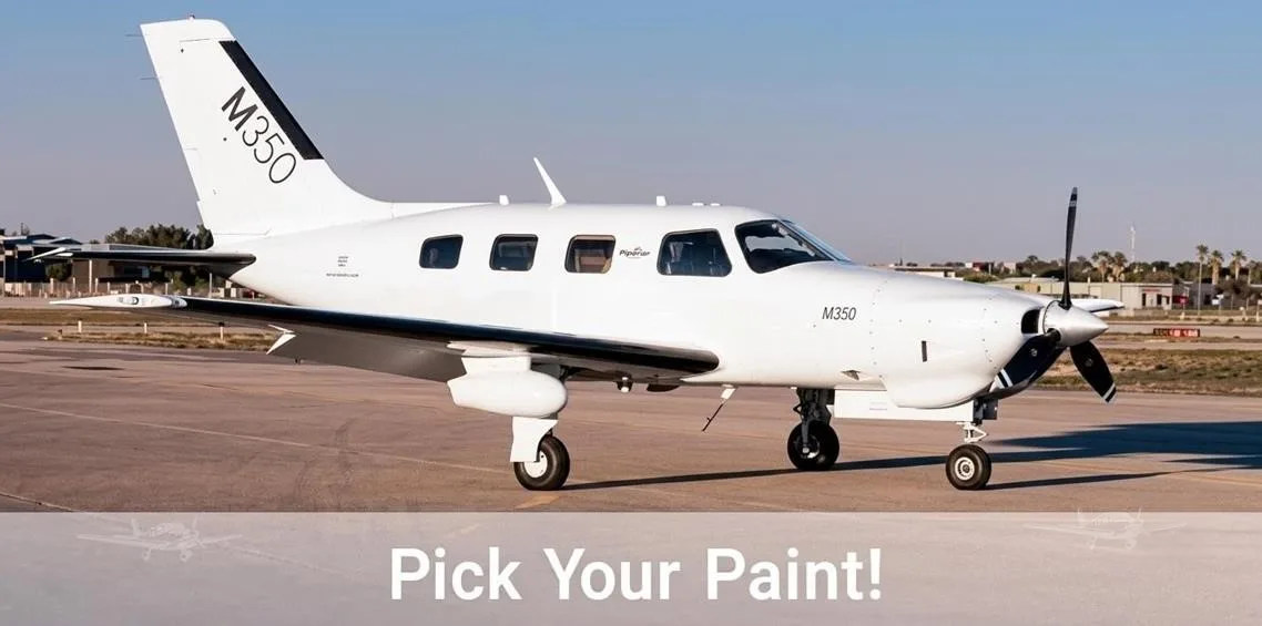 Exterior view of a 2026 PIPER M350, N776AM.