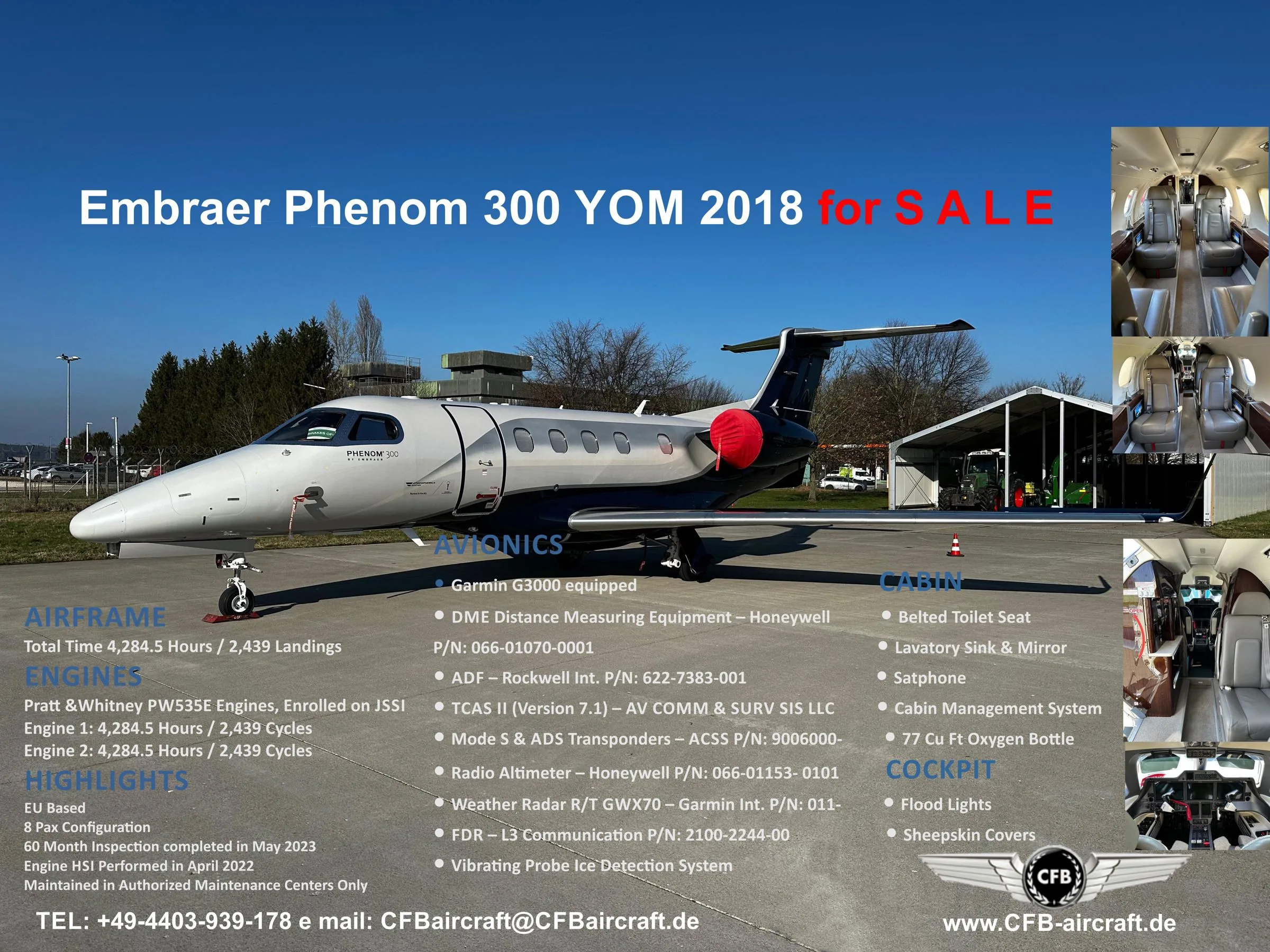 Marketing image of a 2018 Embraer Phenom 300.