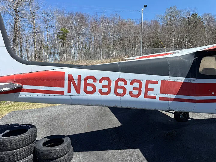 Exterior view of a 1959 Cessna 172, N6363E.