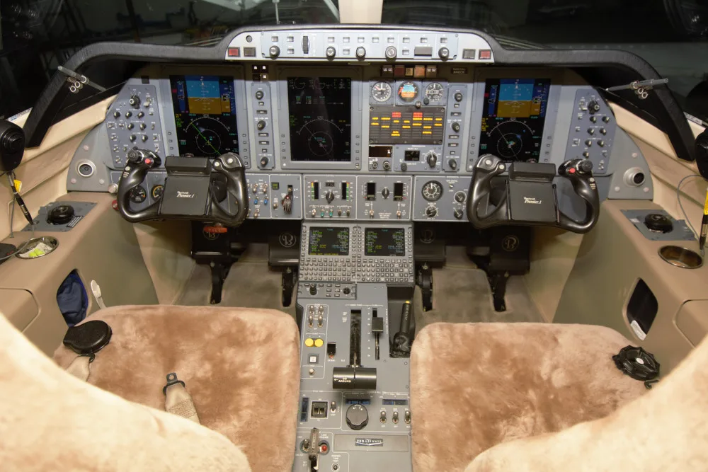 Cockpit and instrument panel of a 2006 Hawker Premier IA.