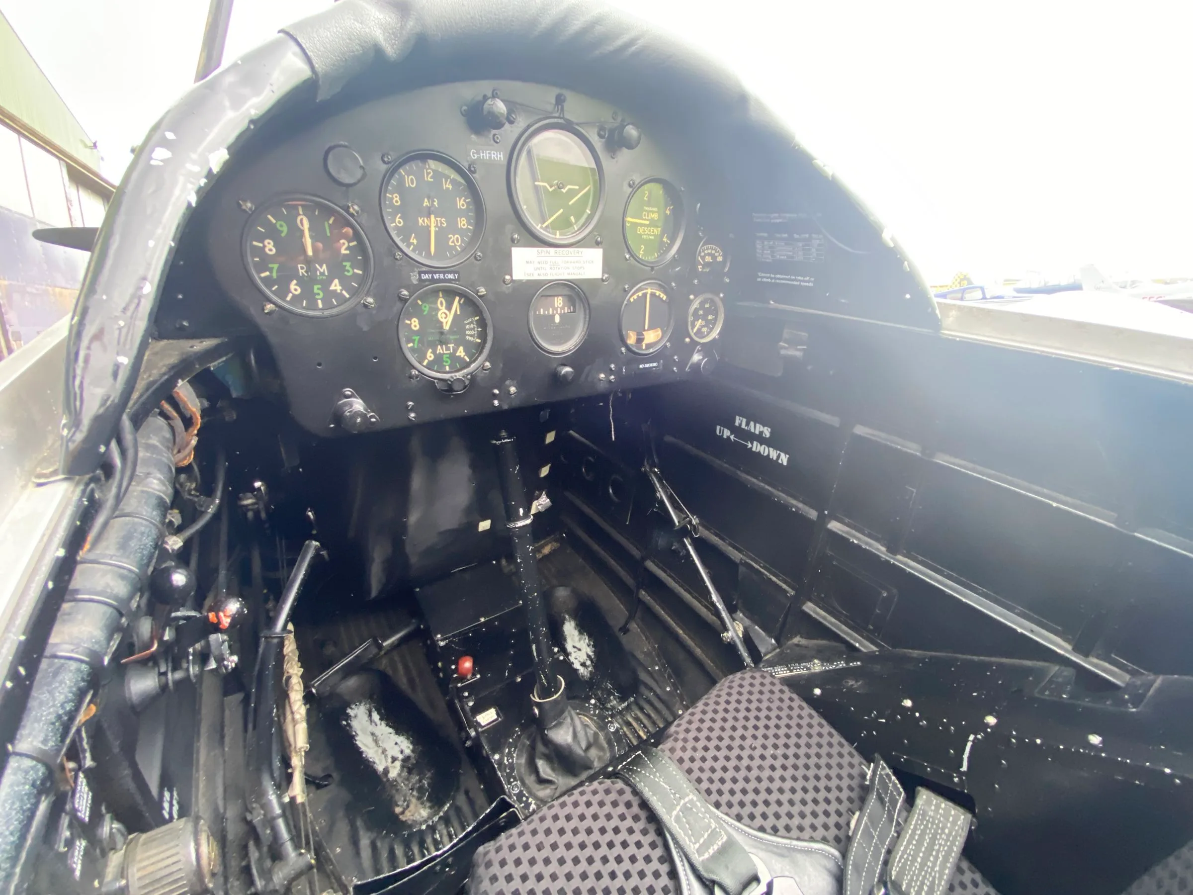 Cockpit and instrument panel of a 1952 de Havilland DHC-1 Chipmunk Mk 22.