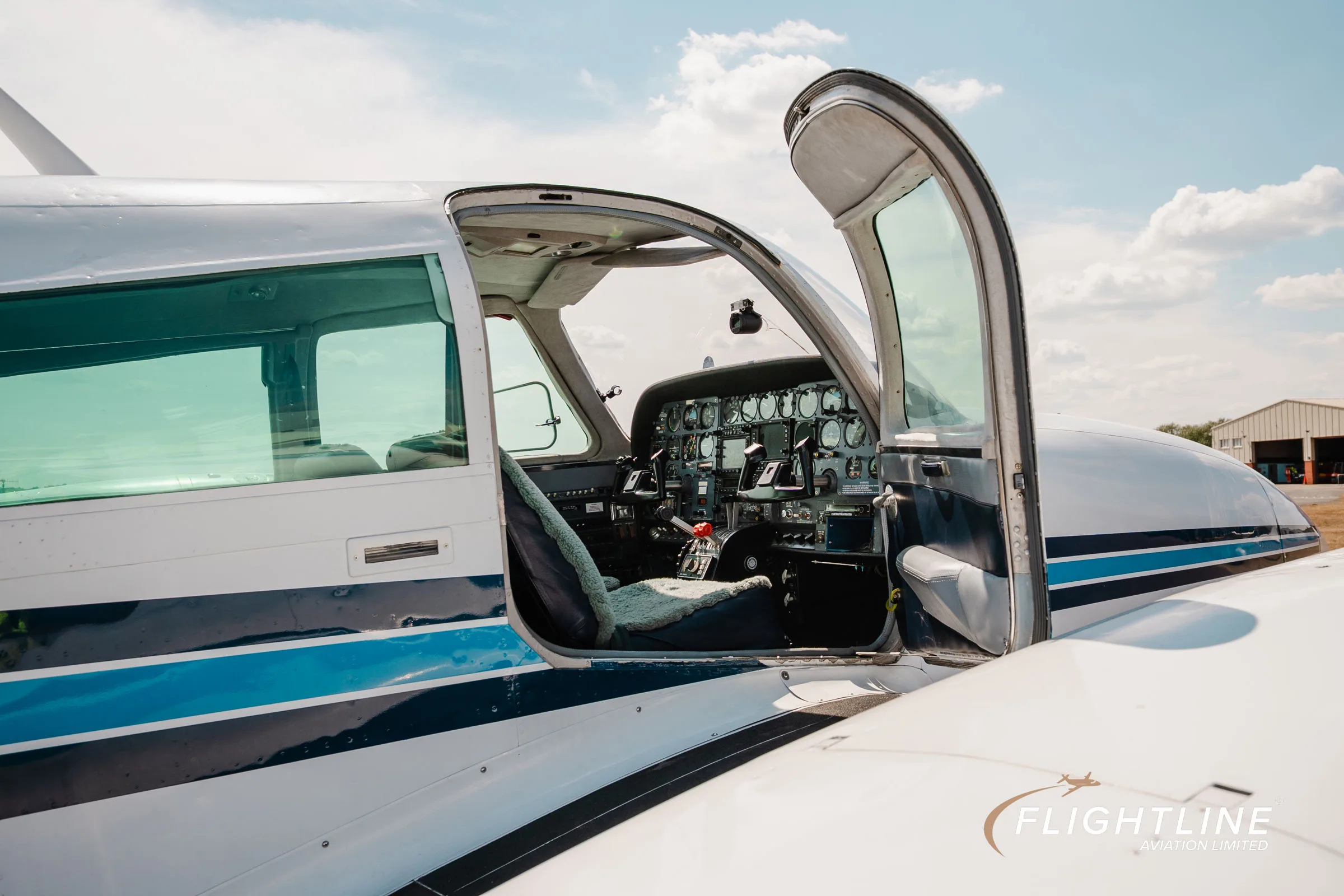 Cockpit and instrument panel of a 1980 Cessna 310R.