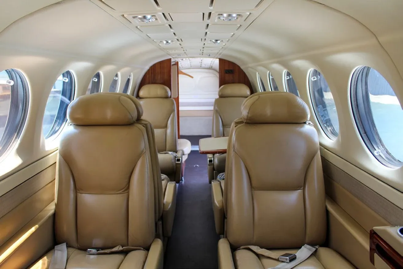 Cabin interior of a 2007 Beechcraft King Air 350.