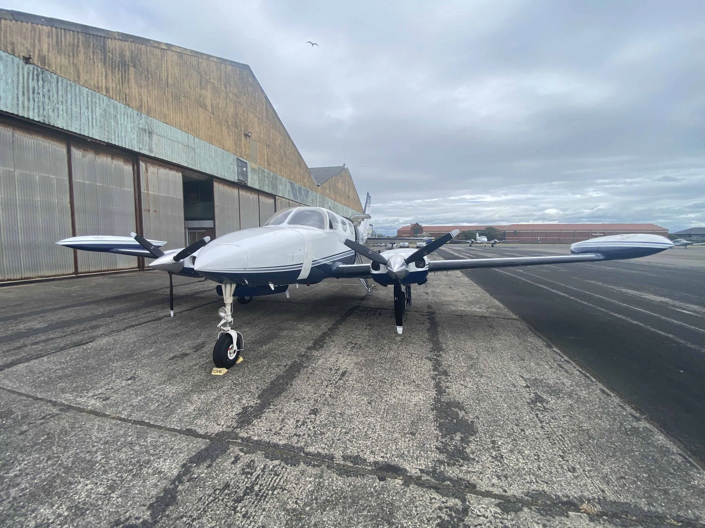 Exterior view of a 1975 Cessna 340, N3HK.