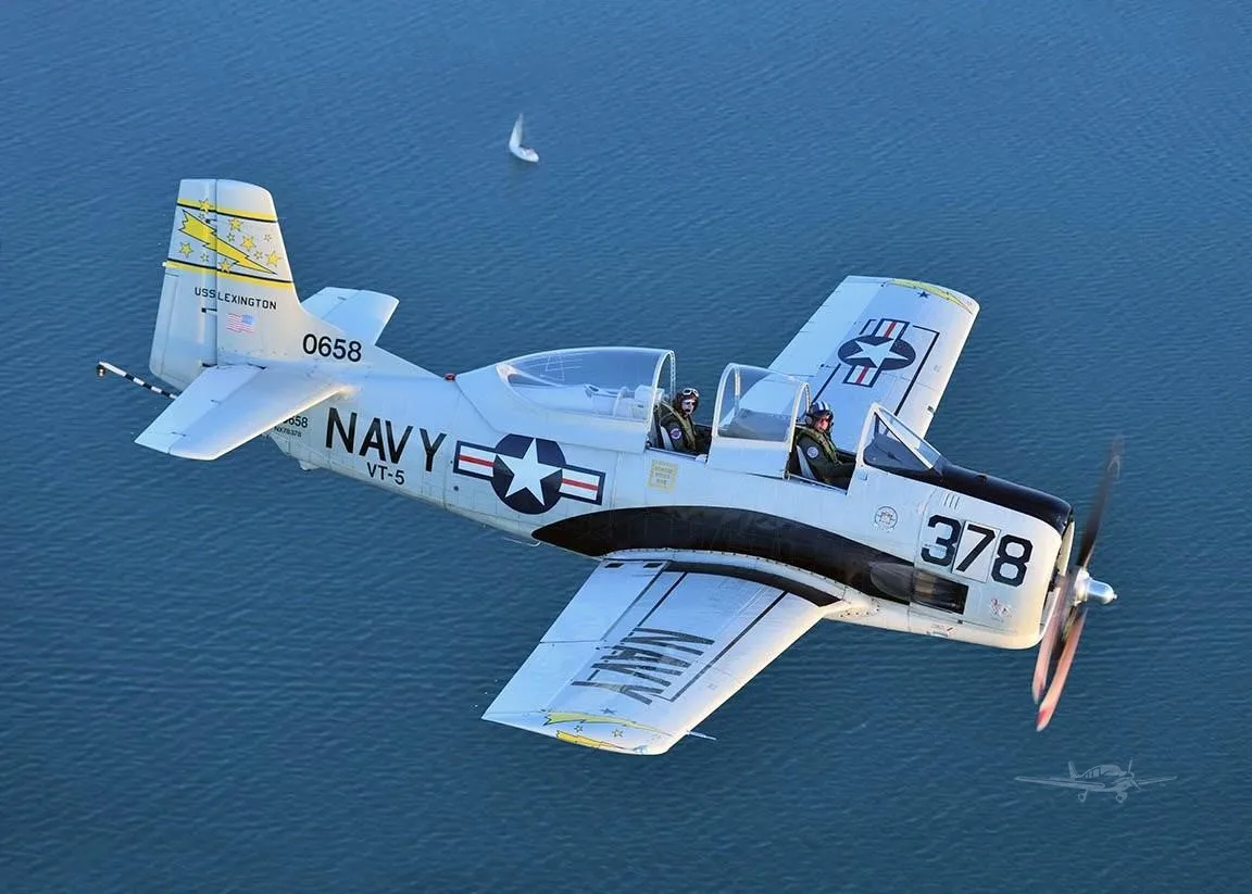 Exterior view of a 1957 NORTH AMERICAN T28C, N78378.