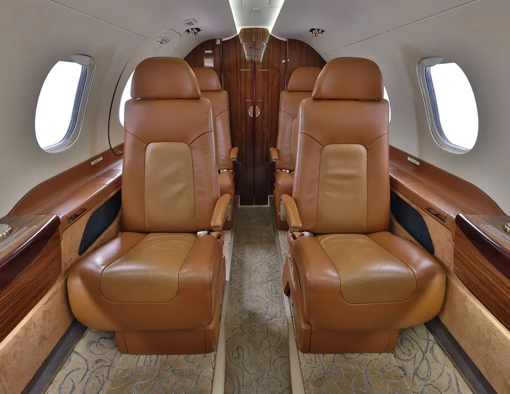 Cabin interior of a 2015 Embraer Phenom 300.