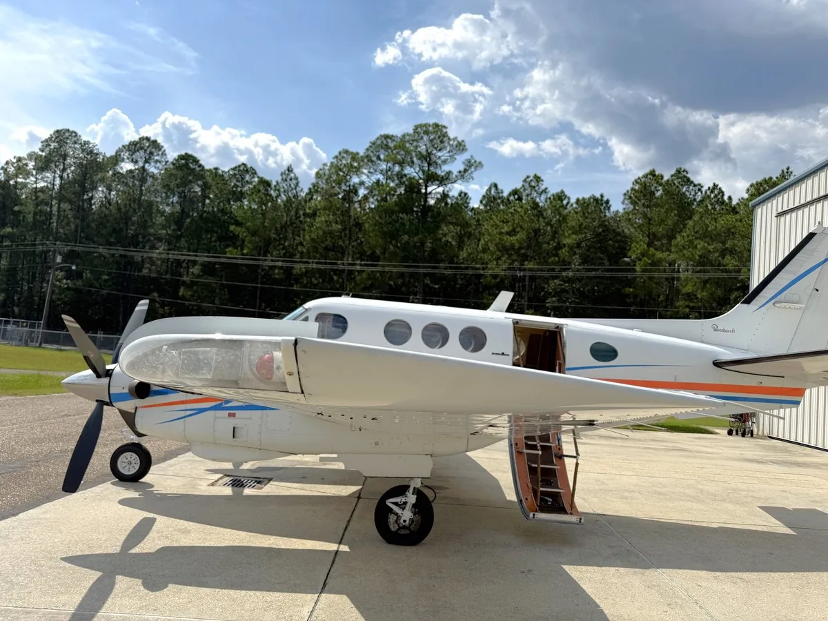 Exterior view of a 1979 Beechcraft King Air C90 SN, N427DM.