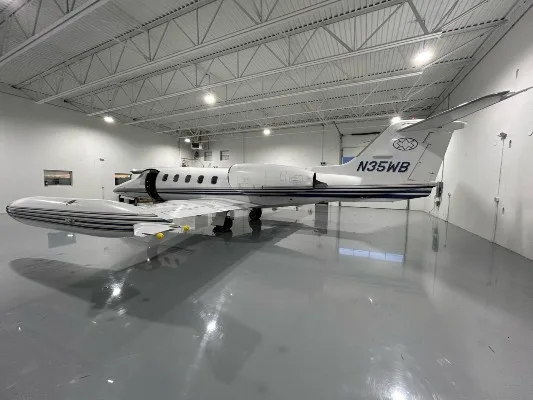 Marketing image of a 1980 Learjet 35.
