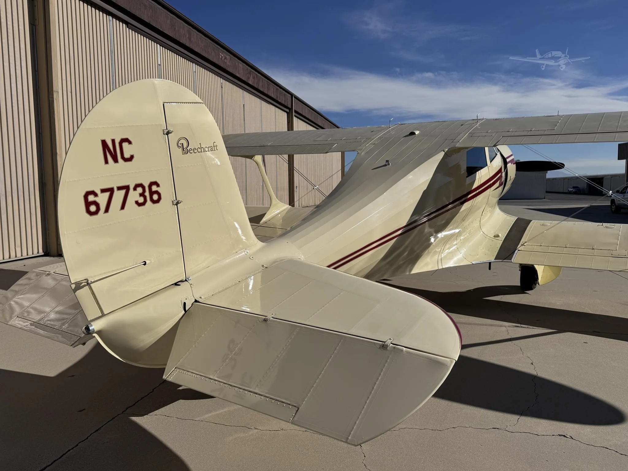Exterior view of a 1943 BEECHCRAFT D17S, N67736.