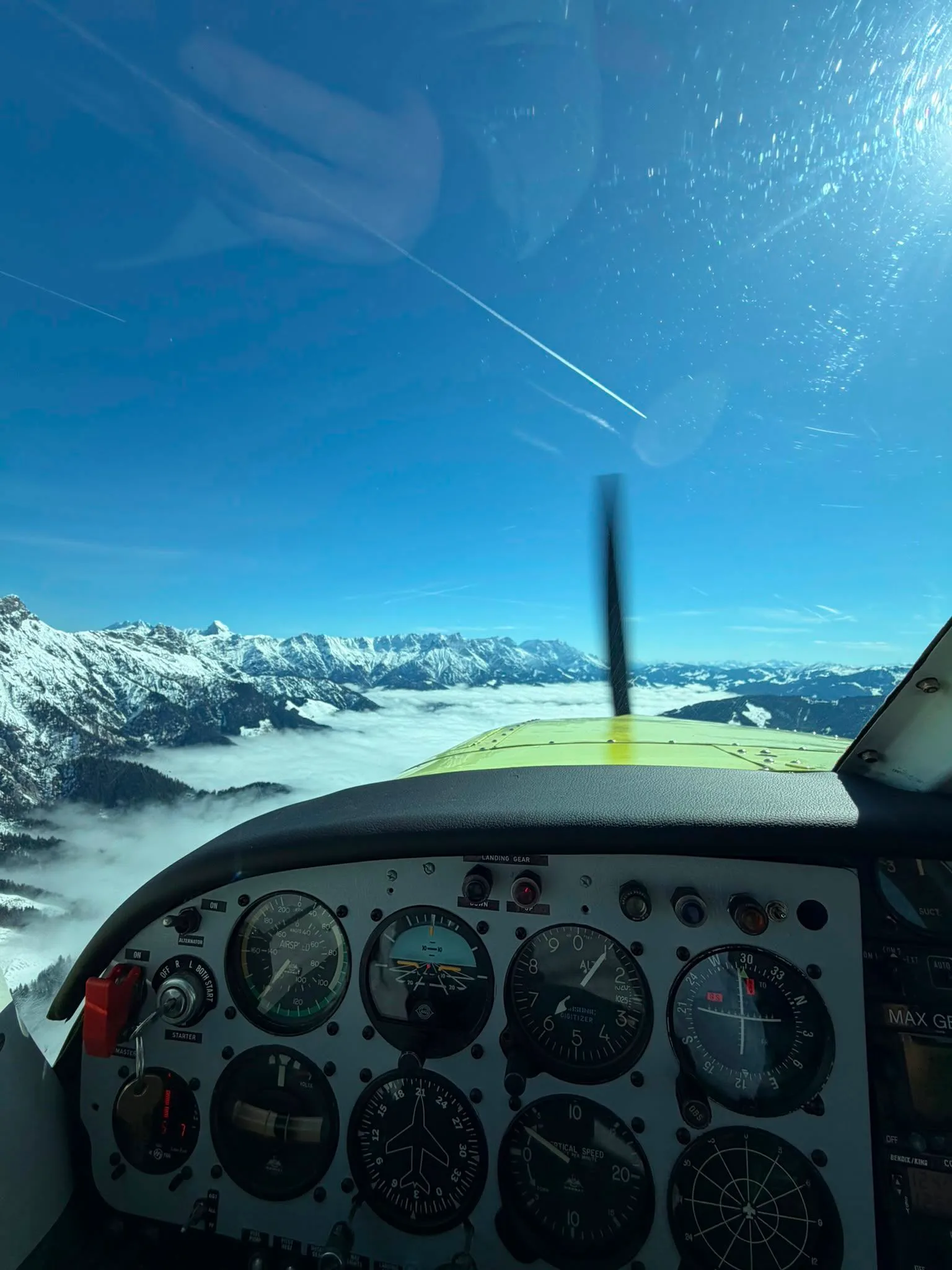 Cockpit and instrument panel of a 1963 Mooney M20D Master.