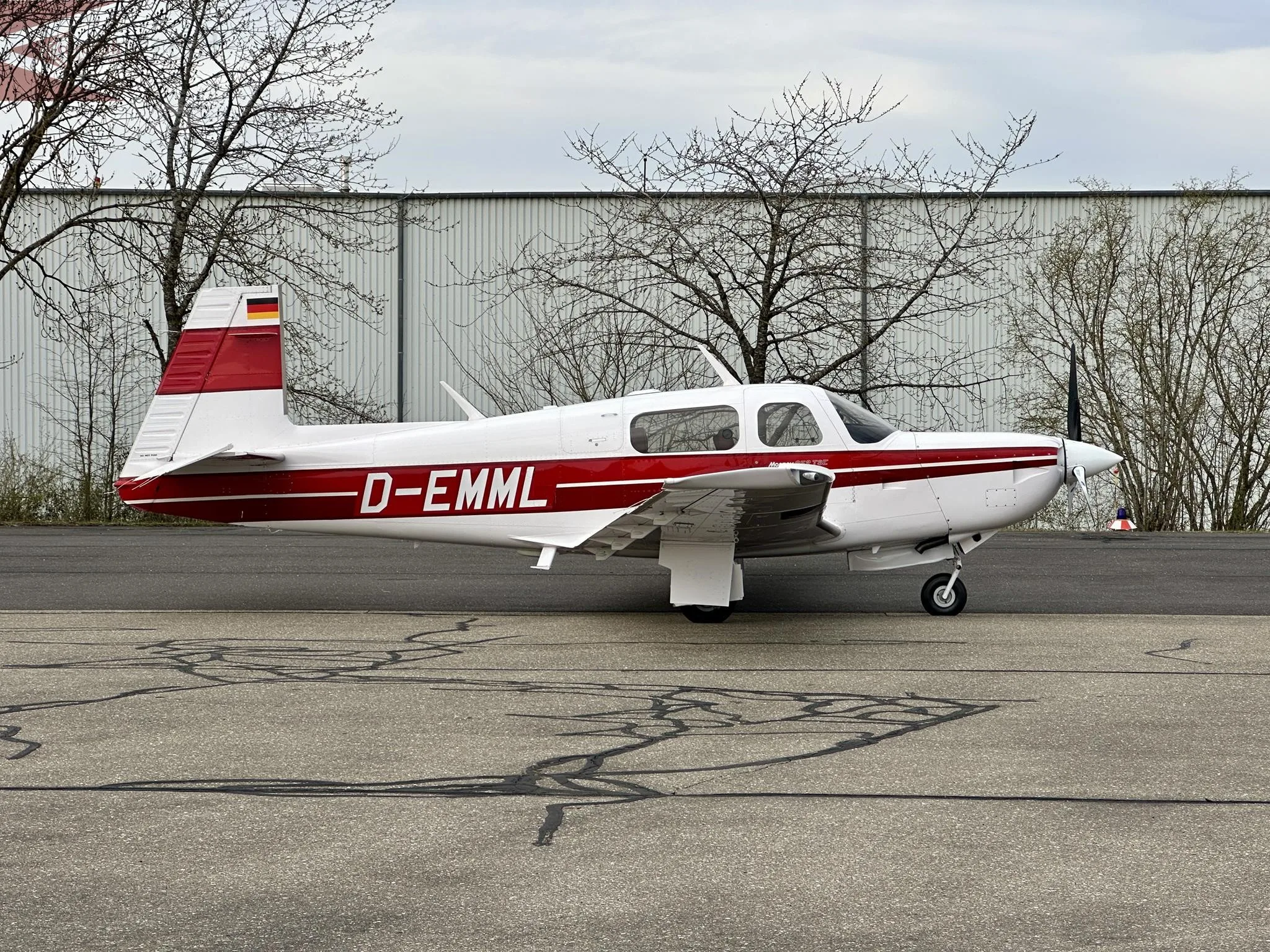 Exterior view of a 1987 MOONEY M20K 252TSE, D-EMML.