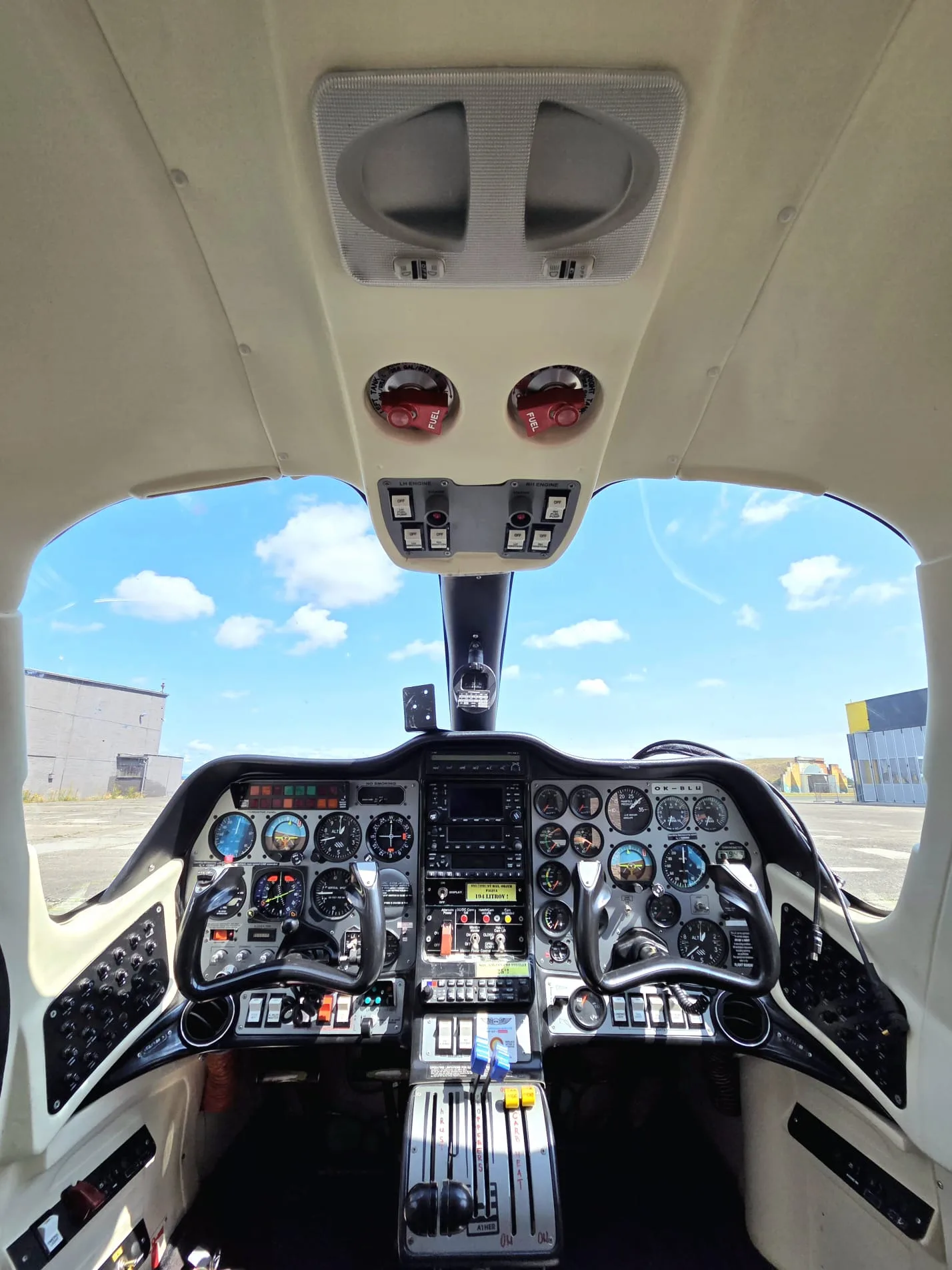 Cockpit and instrument panel of a 2010 Tecnam P-2006T Aerial Survey.