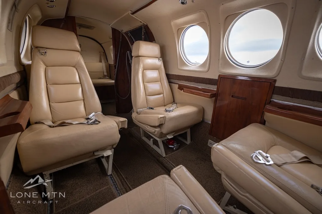 Cabin interior of a 1980 Beechcraft King Air F90.