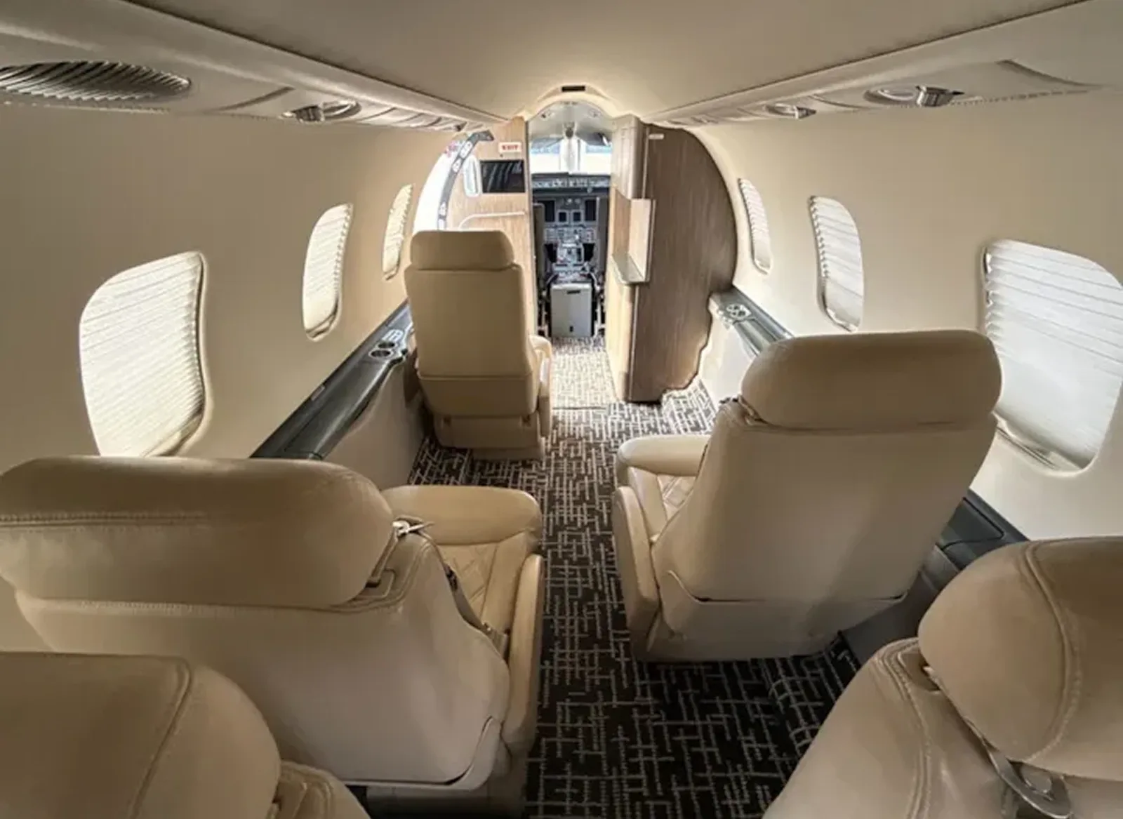 Cabin interior of a 2002 Learjet 45.
