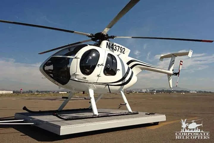 Exterior view of a 2010 McDonnell Douglas MD 500E, N43792.