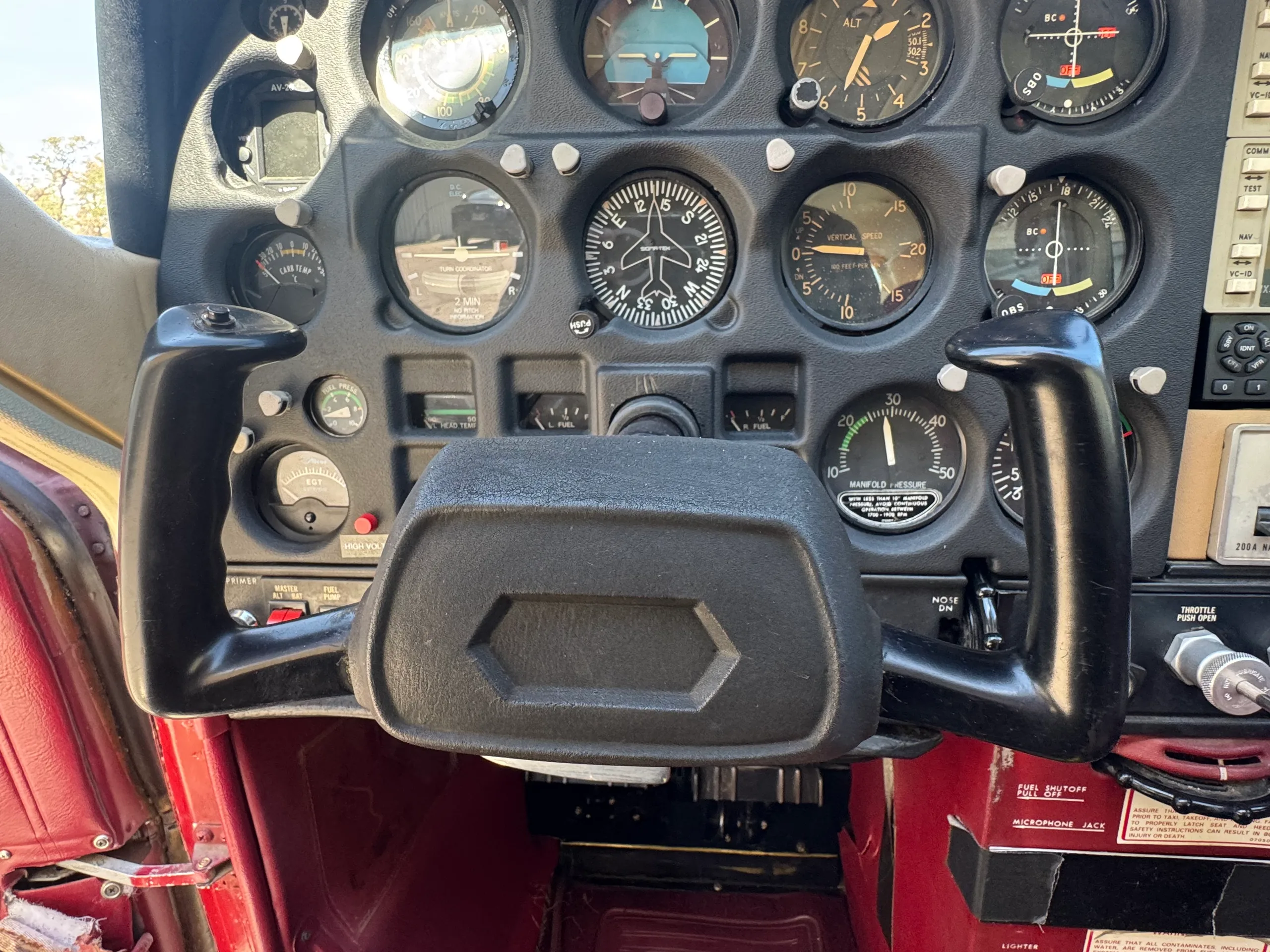 Cockpit and instrument panel of a 1976 Cessna 177B Cardinal, $105,000. - (Here at Placerville).