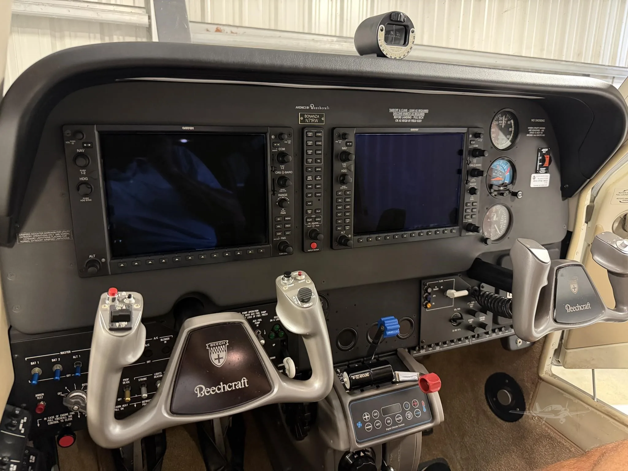 Avionics suite of a 2016 BEECHCRAFT G36 BONANZA.