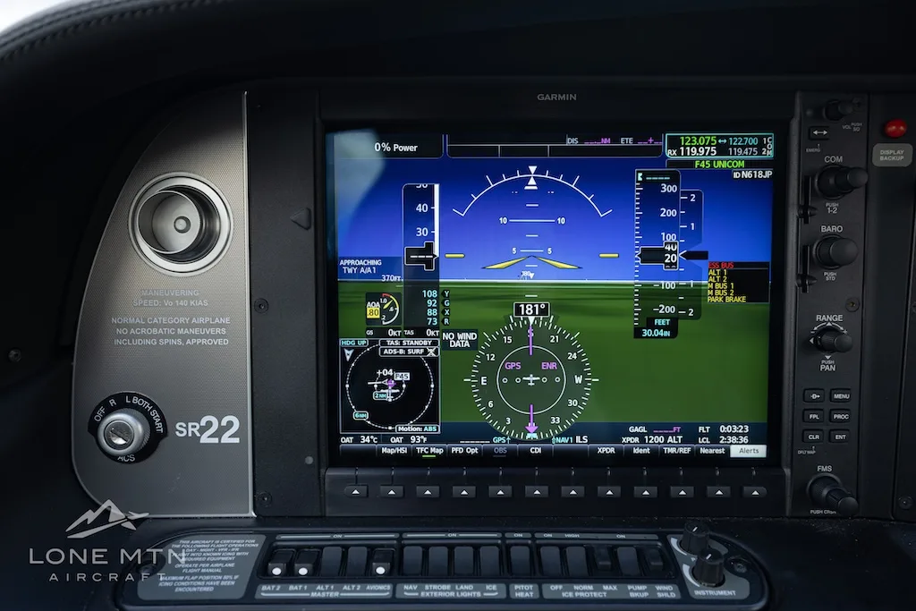 Avionics suite of a 2023 Cirrus SR22 G6 GTS.