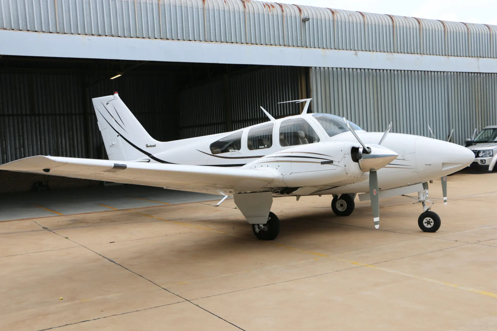 Exterior view of a 1970 Beechcraft Baron B55.