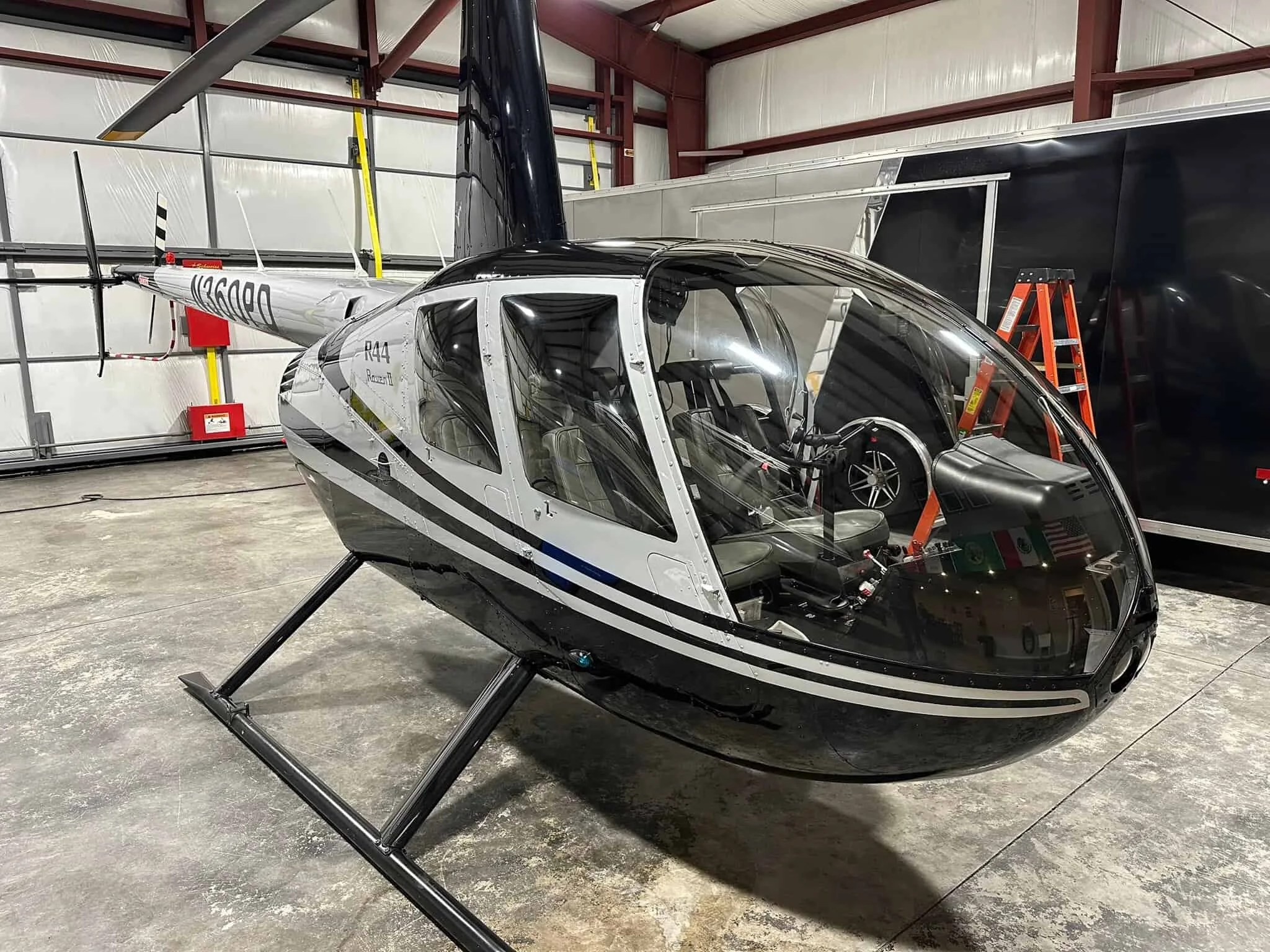 Cockpit and instrument panel of a 2010 Robinson R44 II.