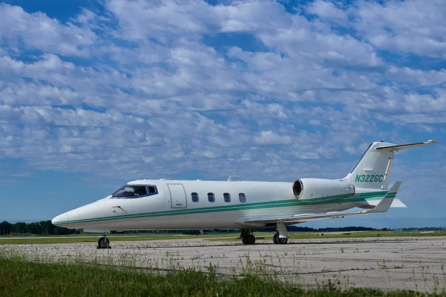 Exterior view of a 1990 Learjet 55, N322GC.