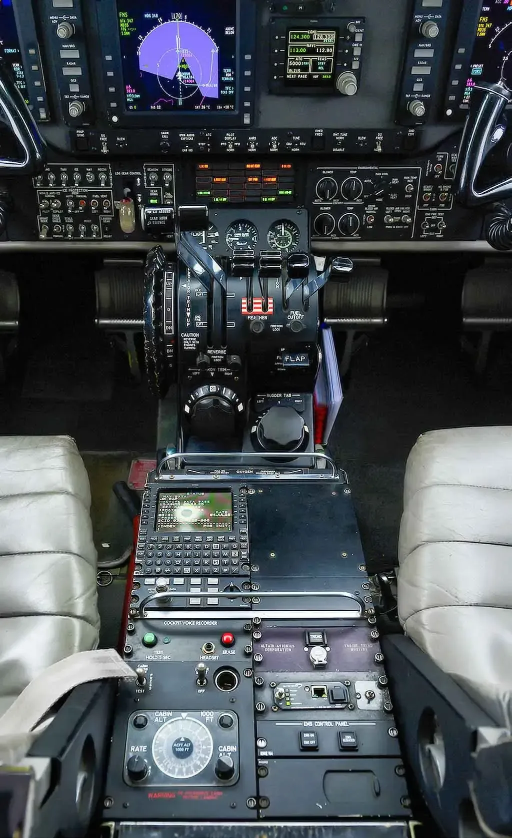 Cockpit and instrument panel of a 2009 Beechcraft King Air B200 SN.