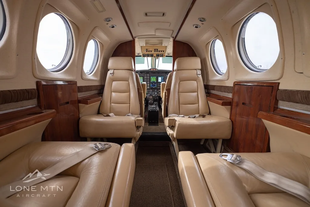 Cabin interior of a 1980 Beechcraft King Air F90.